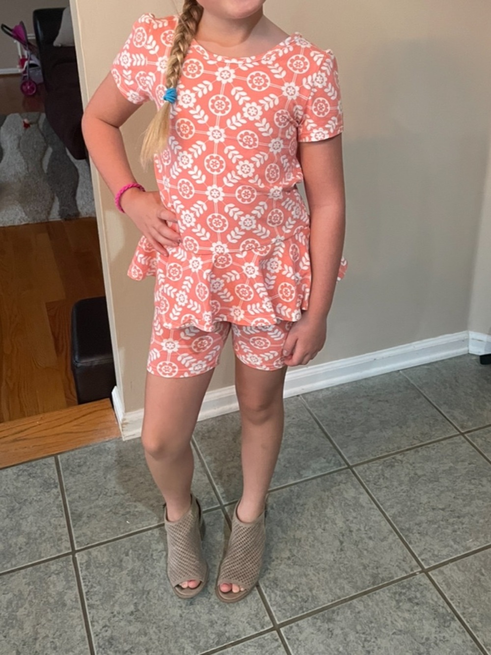 Coral peplum romper